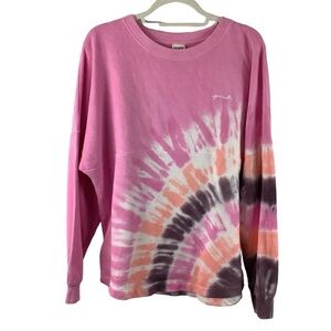 Victoria Secret Pink Tie Dye Varsity Crew Sweatshirt Size Medium